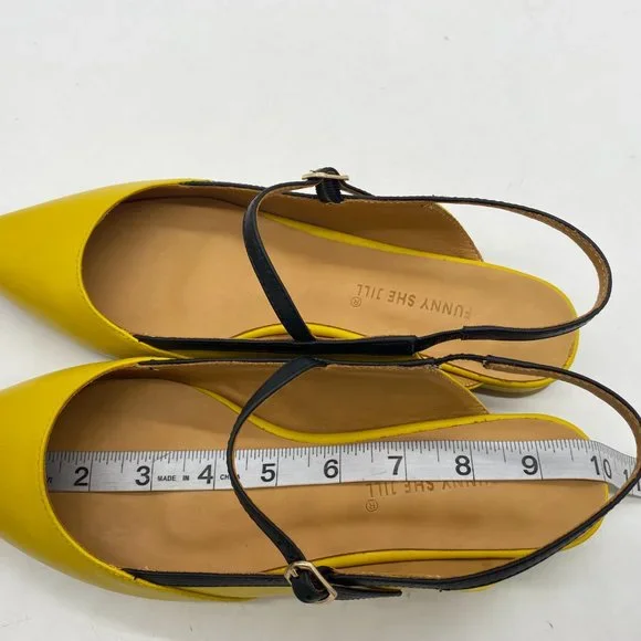 Yellow Women Pointed Toe Slingback Low Heel Pumps Dress Shoes - Picture 5 of 6